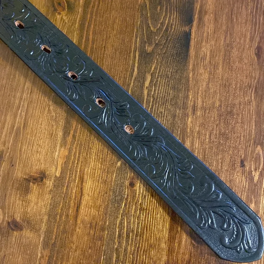 Tony Lama Black Tooled Western Leather Belt 24